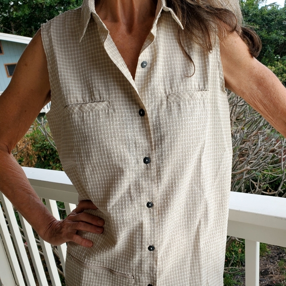 Sleeveless Casual Button Down Shirt by SPORTIF USA - Picture 2 of 14